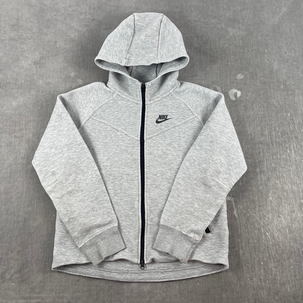 Nike Kids Large Heather Grey Tech Fleece Full Zip Scuba Hoodie Jacket